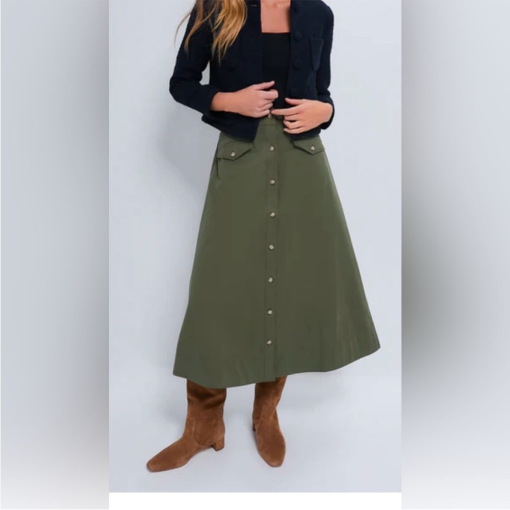 NWT Tuckernuck Olive Button-Down Midi Skirt Size 6 Classic Coastal Prep